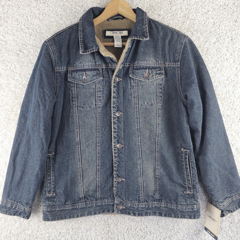 Vintage Cherokee NEW Sherpa Lined Denim Trucker Jacket Size XL NWT Corduroy Trim